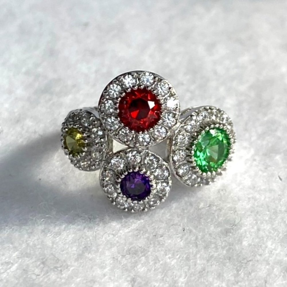 Sterling Silver 925 Joseph Esposito Multicolor CZ Circle Ring Sz 6 Modernist